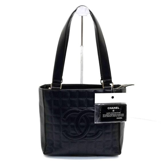 Authentic CHANEL Vintage Lambskin Quilted Chocolate Bar Tote Black Purse - Picture 3 of 11